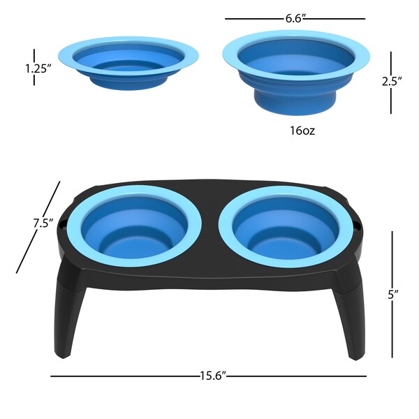 Comedero elevado para mascotas de color azul con base antideslizante