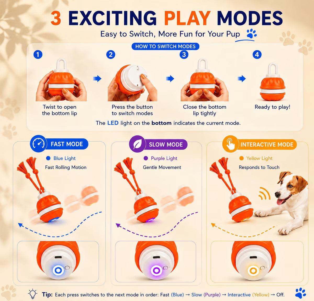 Juguete interactivo e inteligente para perros con movimiento y cuerda, color azul.