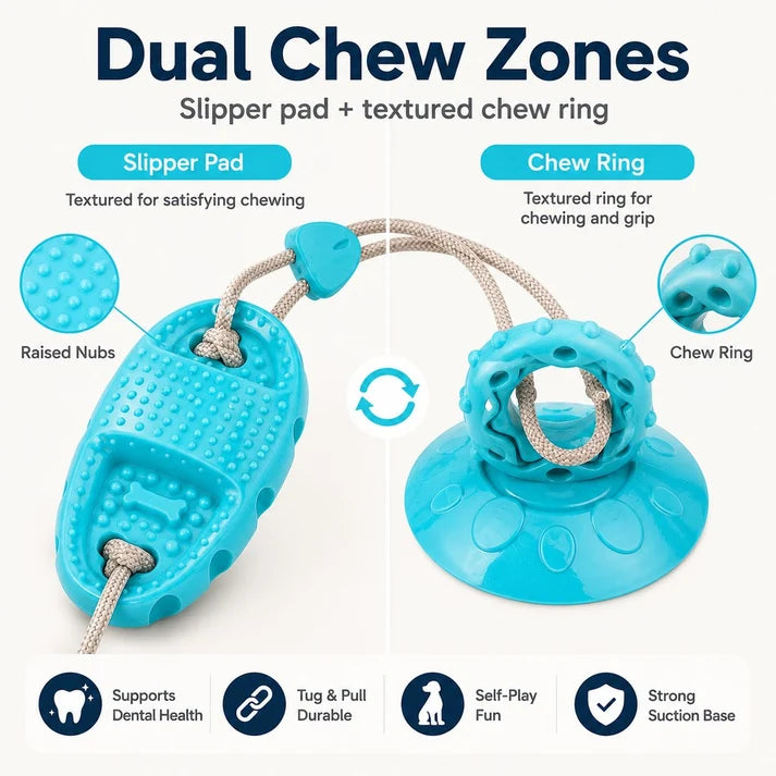 Juguete de ventosa para perros (masticar y tirar) para jugar en interiores: ayuda a redirigir el hábito de morder zapatos y a combatir el aburrimiento.