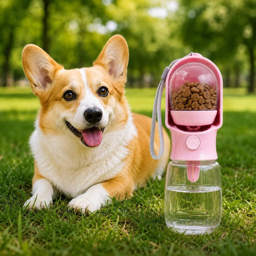 Botella portátil 2 en 1 de agua y comida para mascotas