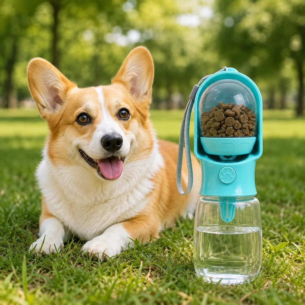 Botella portátil 2 en 1 de agua y comida para mascotas