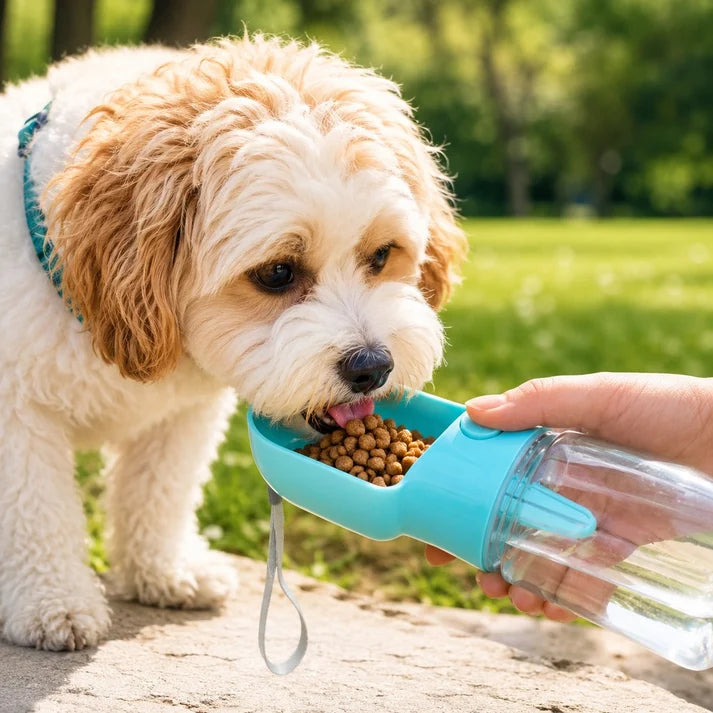 Botella portátil 2 en 1 de agua y comida para mascotas